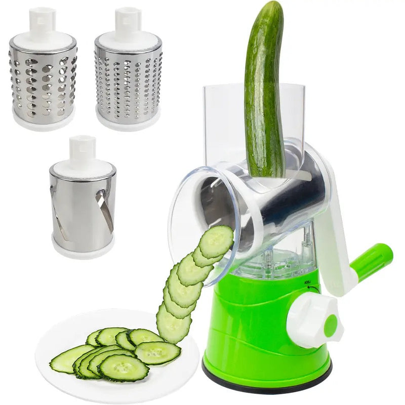 Multifunctional Manual Rotary Vegetable Cutter & Slicer | 3-in-1 Vegetable Shredder with Interchangeable Blades