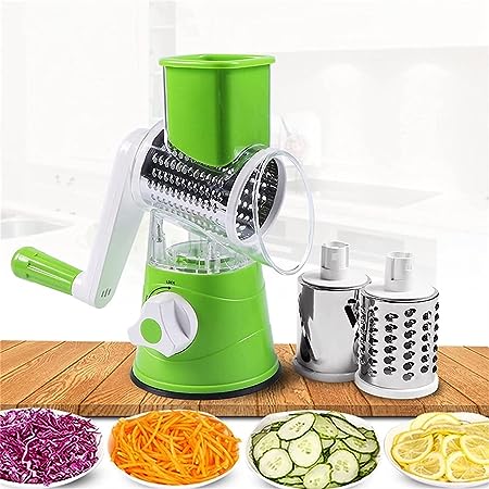 Multifunctional Manual Rotary Vegetable Cutter & Slicer | 3-in-1 Vegetable Shredder with Interchangeable Blades